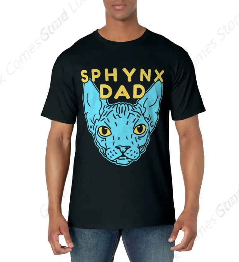 Sphynx Dad Cat Dad Sphinx Hairless Owne T-Shirt Men's Casual Street Style Stretch Round Neck Tee Shirt For Summer