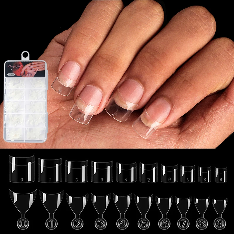 Uñas postizas de media cubierta para manicura, accesorio de extensión Natural para uñas postizas, 100 unids/caja, transparente, a presión