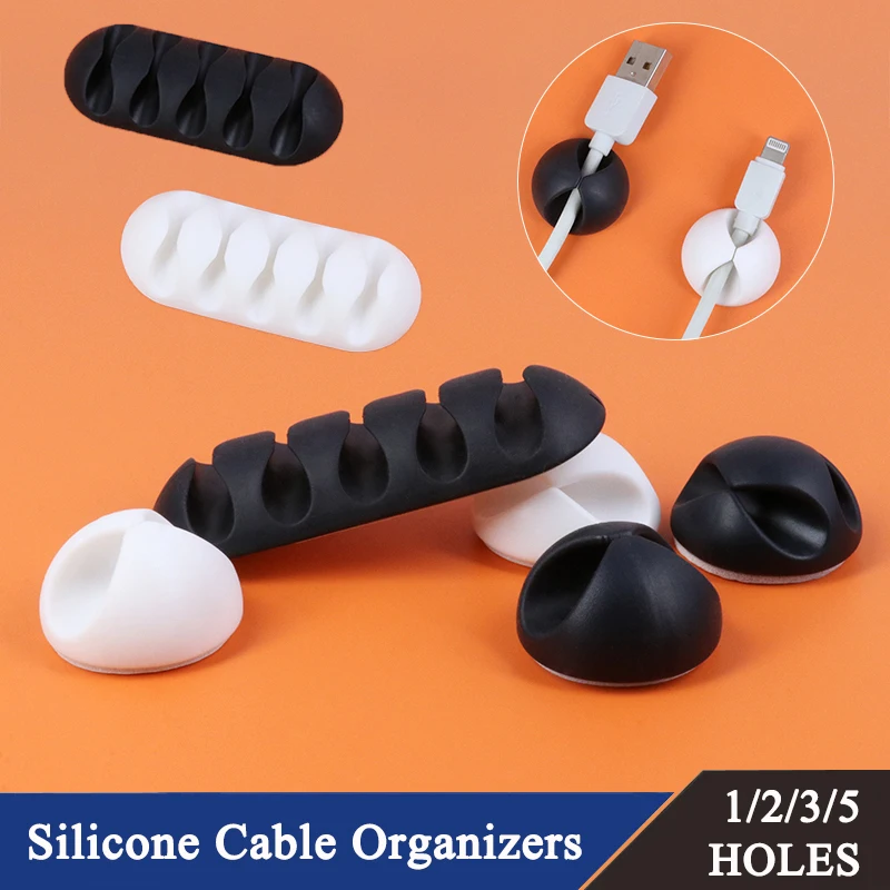 Silicone USB Cable Organizer Cable 1/2/3/5 Hole Winder Desktop Tidy Management Clips Cable Holder Mouse Headphone Wire Organizer