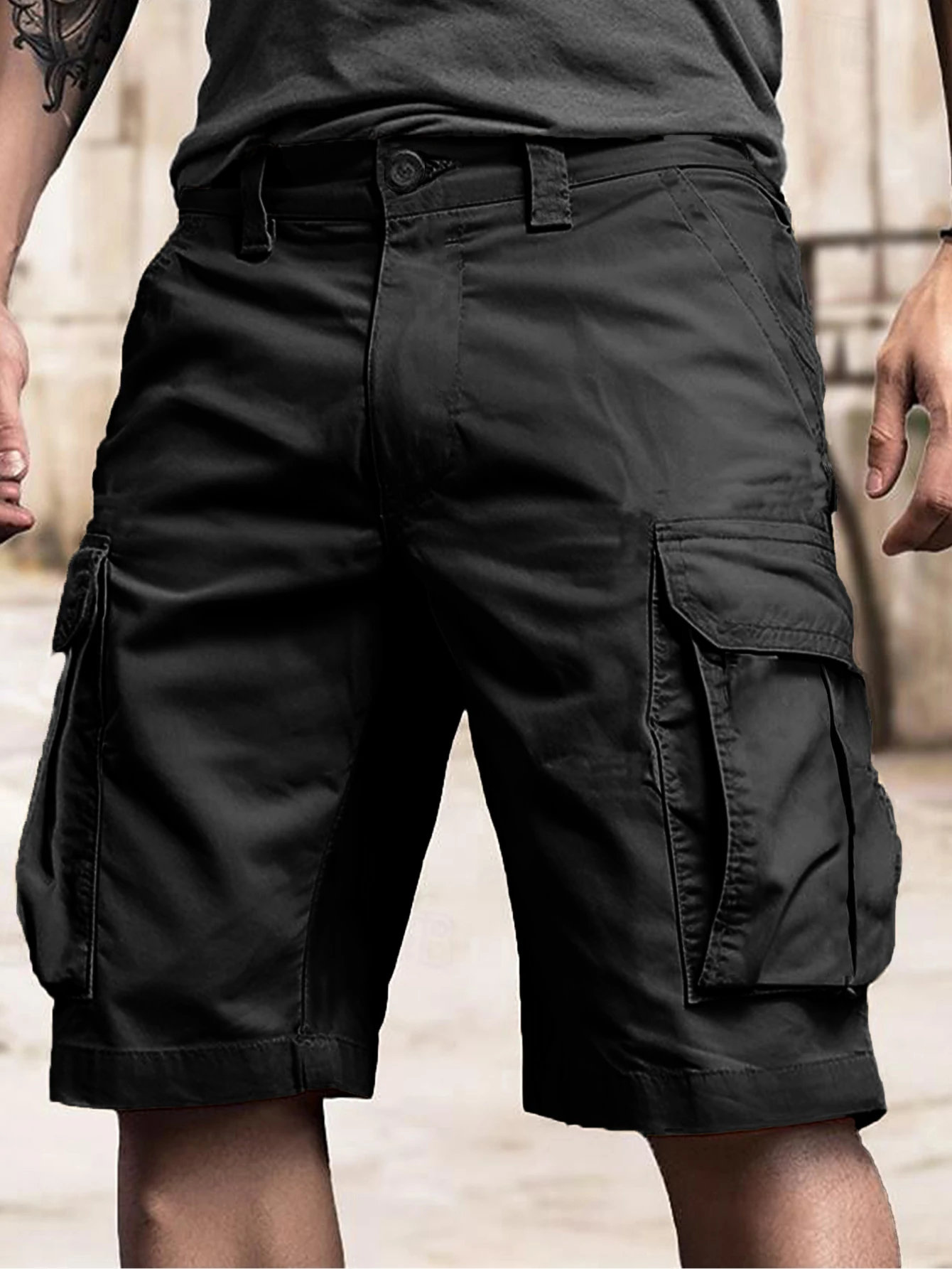 Classic Cargo Shorts, Men's Casual Multi-Pocket Outdoor hiking work pants Cargo Shorts For Outdoor Wear In Summer，Men's Solid Co