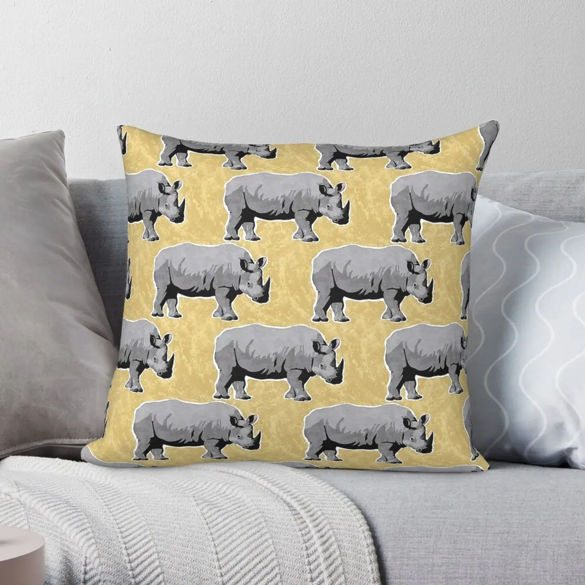 Rhino Rhinoceros Pillowcase Polyester Linen Velvet Creative Zip Decor Throw Pillow Case Room Cushion Cover