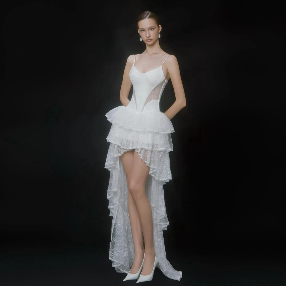 Nouvelle Robe de Mariée Blanche en Dentelle Asymétrique, Robe de Soirée Formelle, Robe de Bal, Robe 