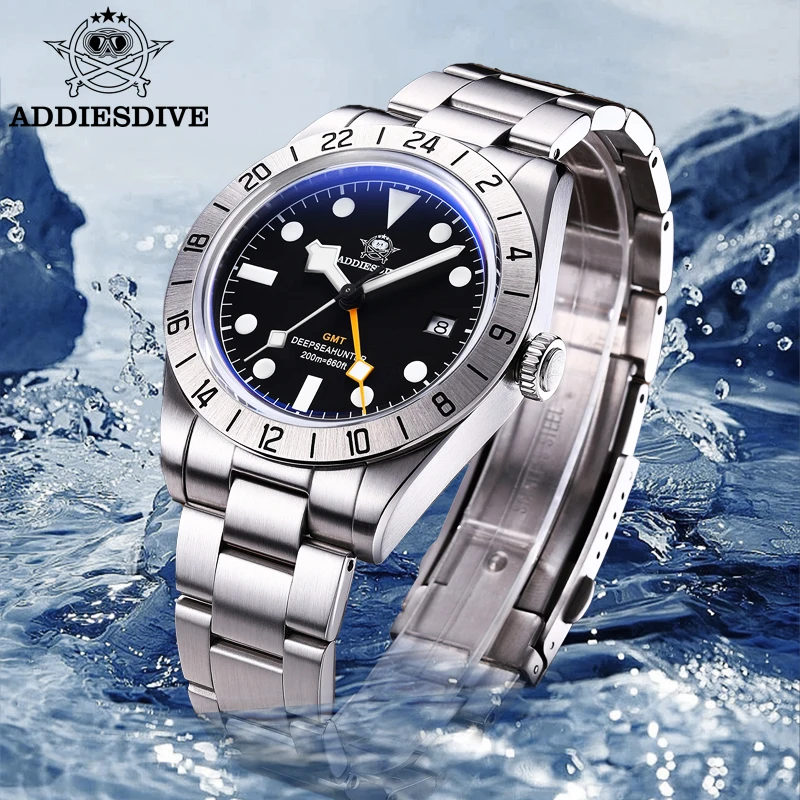 ADDIESDIVE NEW Quartz Watches 39mm 20Bar Waterproof Resistant BGW9 Blue Luminous GMT Watch Watch for Men Relogio Masculino