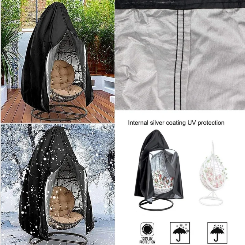 Courtyard Leisure Single Swing Seat Protective Cover Zipper Fully Enclosed Waterproof Cover Black 210D Oxford Cloth
