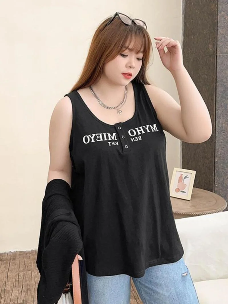 

Летняя женская майка больших размеров с принтом, свободного кроя, с U-образным вырезом, для фигуры типа «груша»