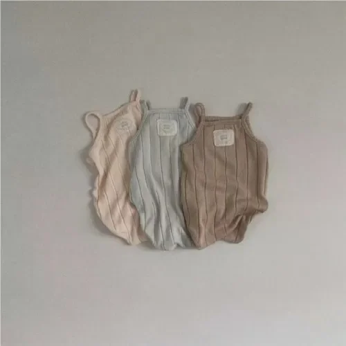 2024 Korean Summer Infant Boy Romper Cotton Muslin Solid Jumpsuit Patchwork Stretch Sleeveless Vest Toddler Bodysuit For Newborn