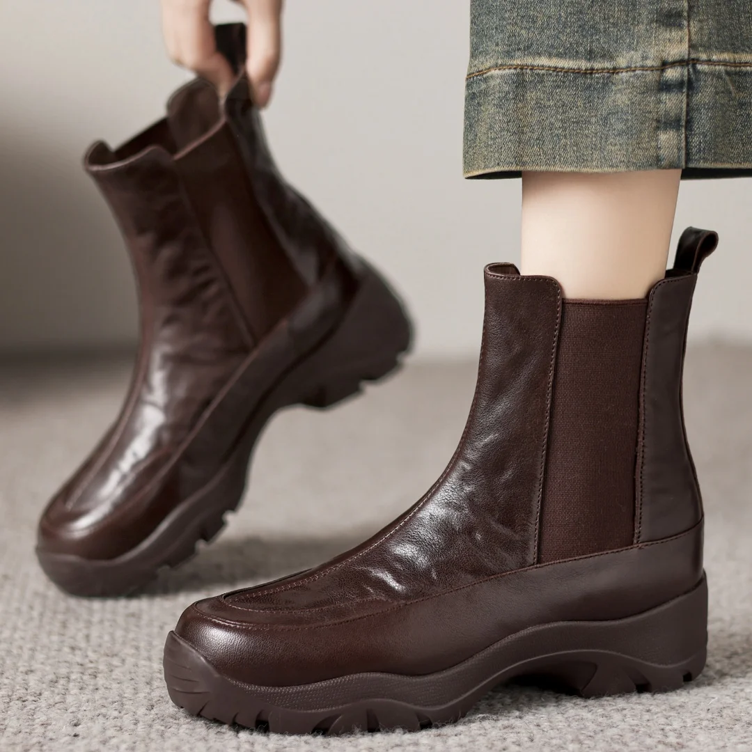 المرأة جلد الغنم نسيج مرن خليط الصوف داخل الانزلاق على الخريف الكاحل الثلوج الأحذية 4.5 سنتيمتر سميكة وحيد منصة الشقق الجوارب