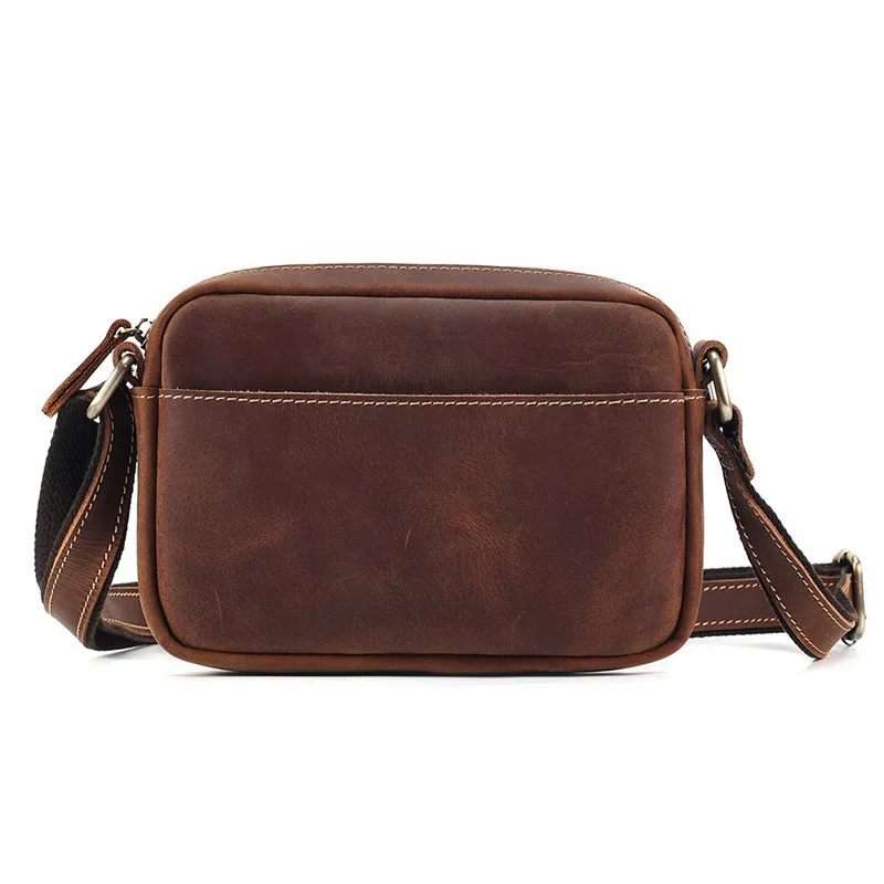 

Nesitu High Quality Vintage Brown Black Coffee Genuine Leather Small Shoulder Men Women Messenger Bags for Phone Purse M6685