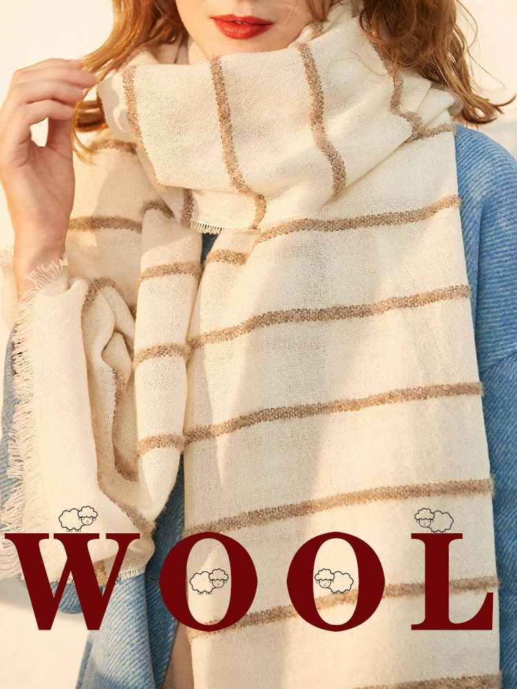 100% Wool Scarf Women Luxury Brand Thicken Pure Real Wool Pashmina Pink Winter Tassels Scarf Shawl Wrap Fashion Long Soft Warm