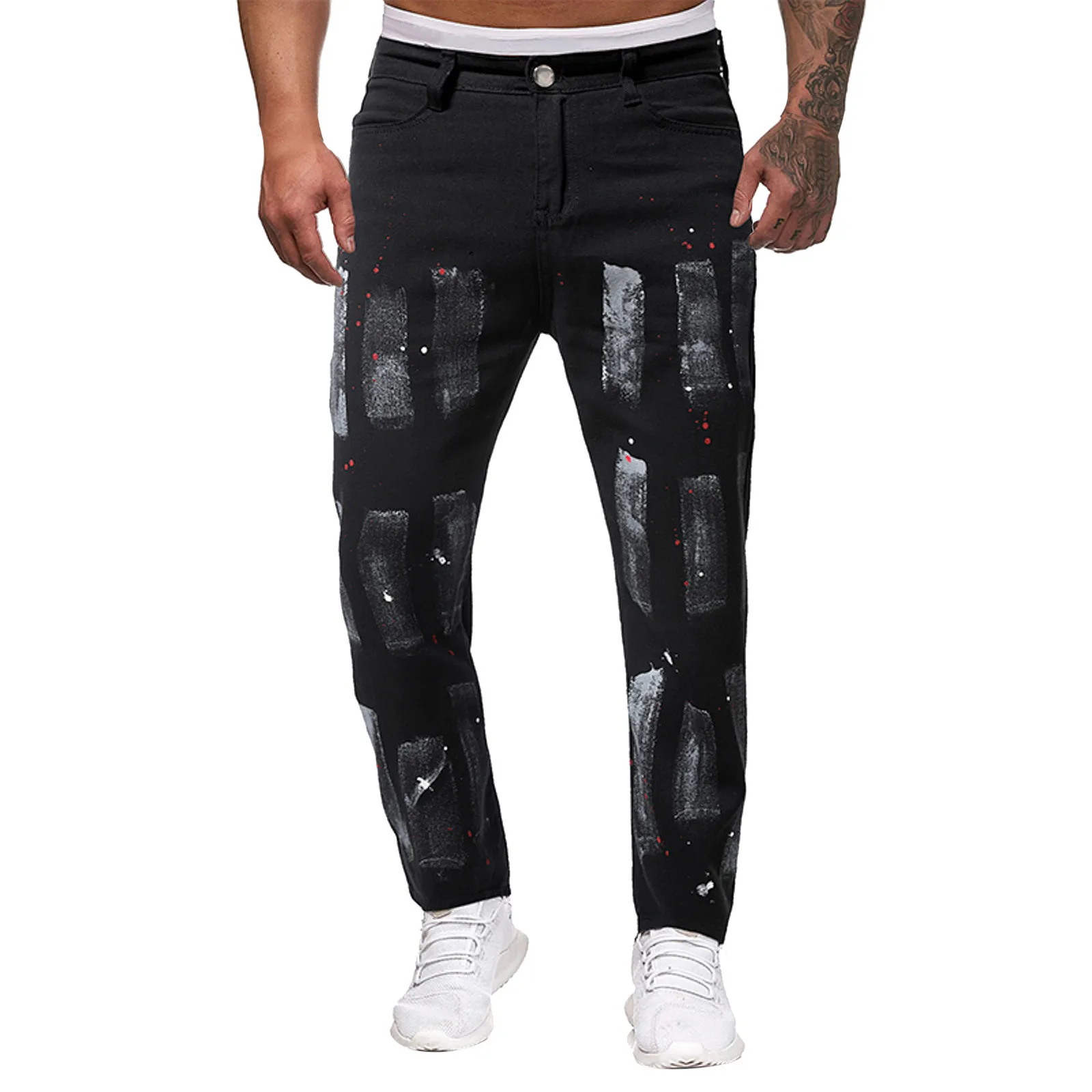 Calça jeans casual com furo reto masculina, calça comprida com zíper, calça hip-hop, moda masculina, alta qualidade