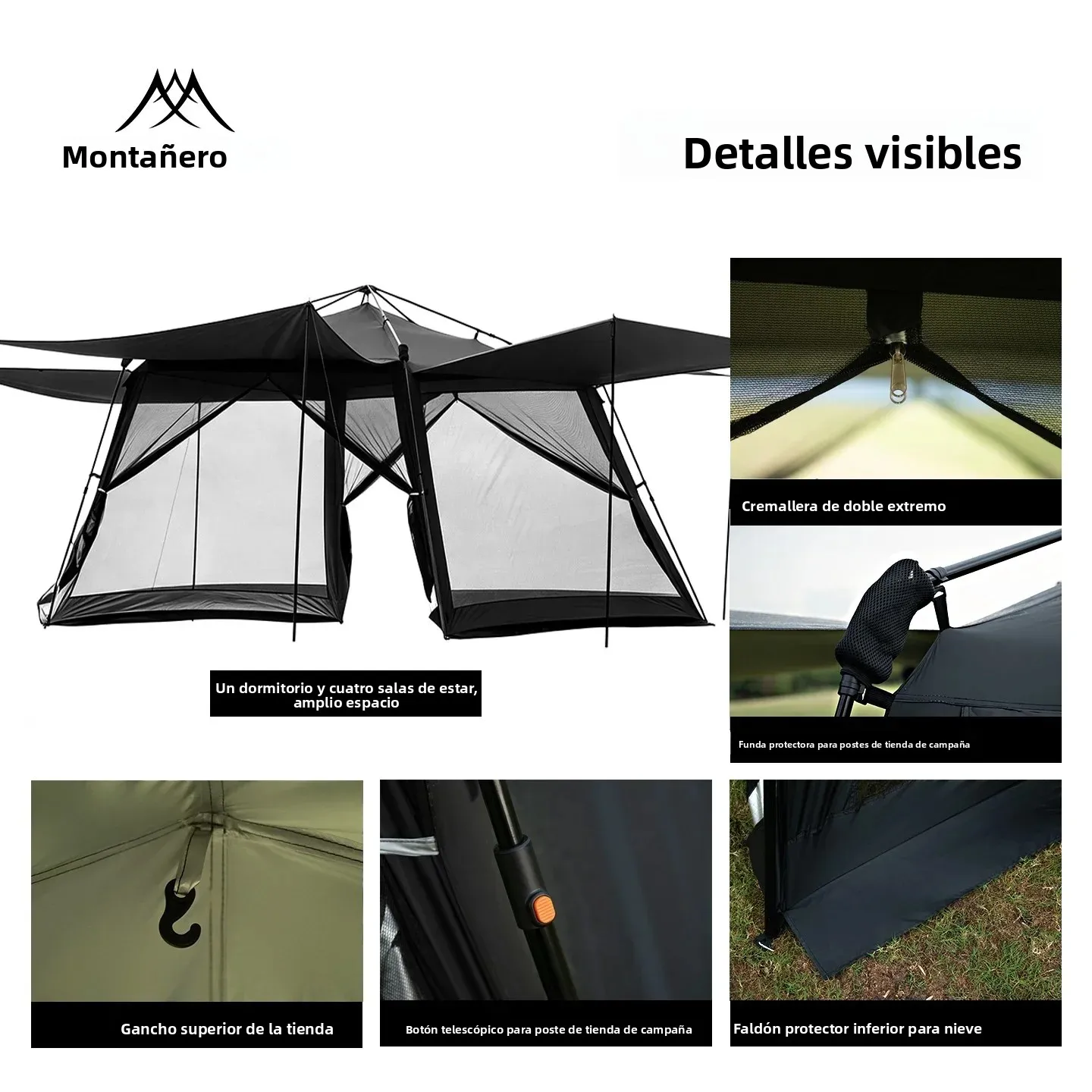 Carpa de camping plegable mejorada para 8-16 personas, apertura automática, estable, para playa, pesca, a prueba de mosquitos, con parasol exterior para camping.