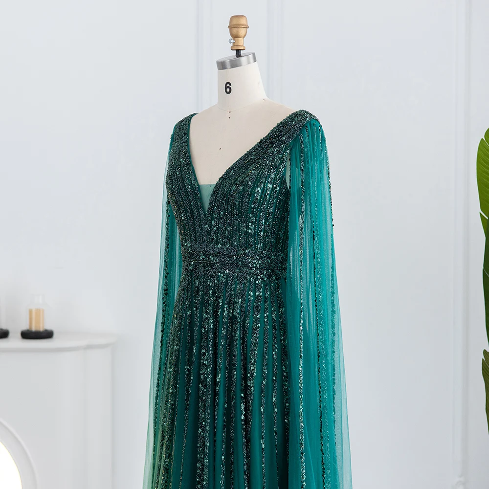 Sharon Said Luxuriöse Champagner-Abendkleider mit Cape-Ärmeln, Arabisches Grün-Nude Ballkleid für Damen, Hochzeitsfeier SS322 Maßanfertigung – Detail 17
