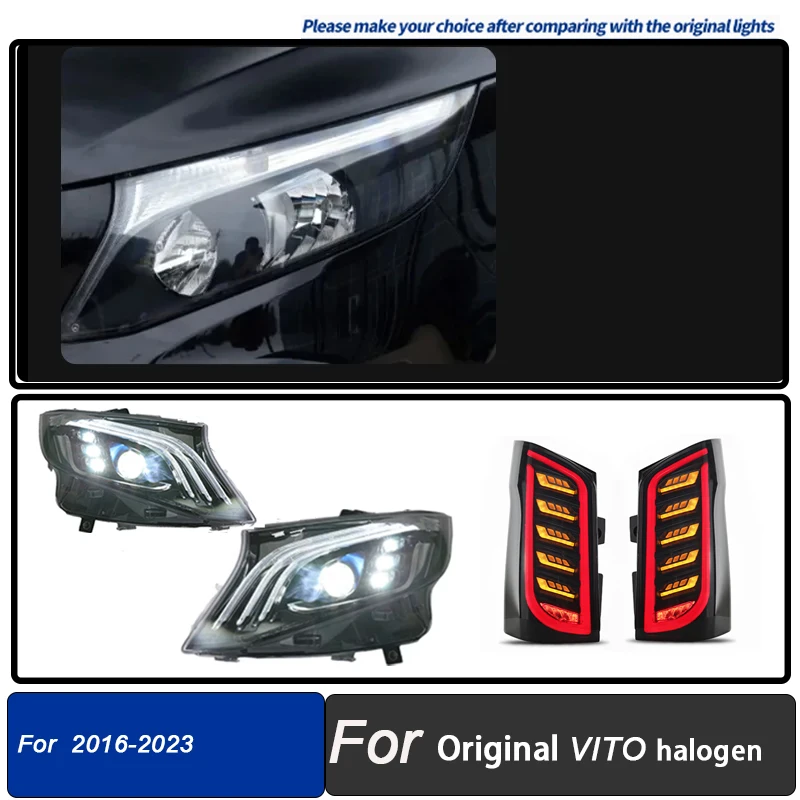 Led Koplampen + Led Achterlichten Montage Voor Mercedes Benz Vito W447 2016-2024 Halogeen Upgrade Full Led Voor achterlichten