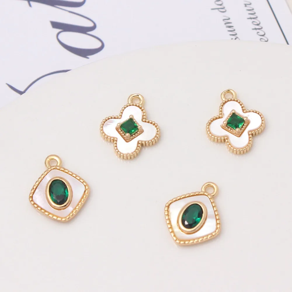 4pcs Butterfly Flowers Metal Jewelry Accessories Golden 13-18mm Four Leaf Clover Earrings Pendant Hollowed-out Sea Shell