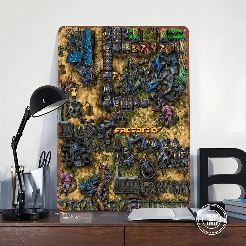 Factorio Game Environment Tin Plaque Poster Customized Wall Art Retro Vintage Metal Signs for Man Cave Modern Home Decoration