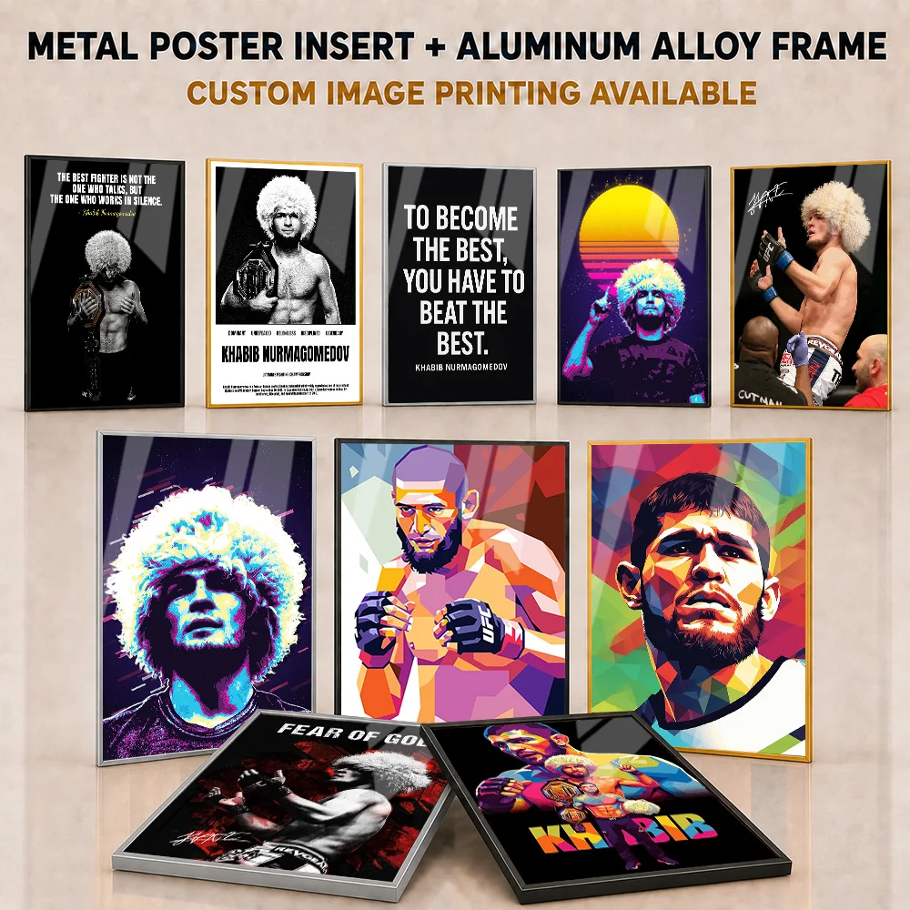 Khabib Nurmagomedov 2 Framed Metal Poster Personalized Photo Intense MMA Action Style Wall Art For Home Gym Champion Fan Gift