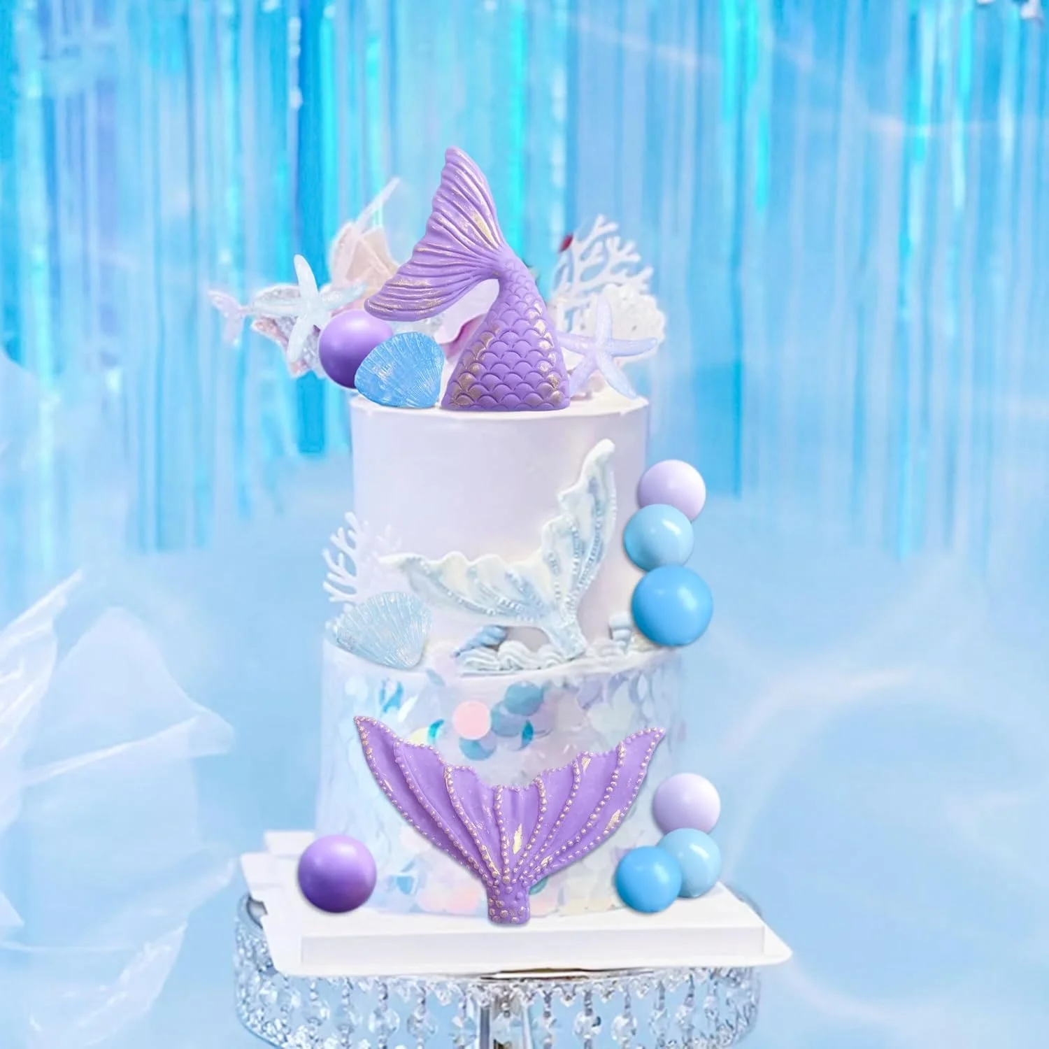 Lila Kleine Meerjungfrau Topper Unterwasser-Dekoration Muschel-Topper Meerjungfrauenschwanz-Topper Meerjungfrauen-Party-Zubehör Meer – Detail 6