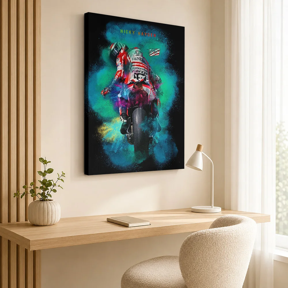 Nicky Hayden Motorcycle Canvas Poster Modern Motorsport Style Wall Art With Personalized Photo For Home Office Ideal Rider Gift