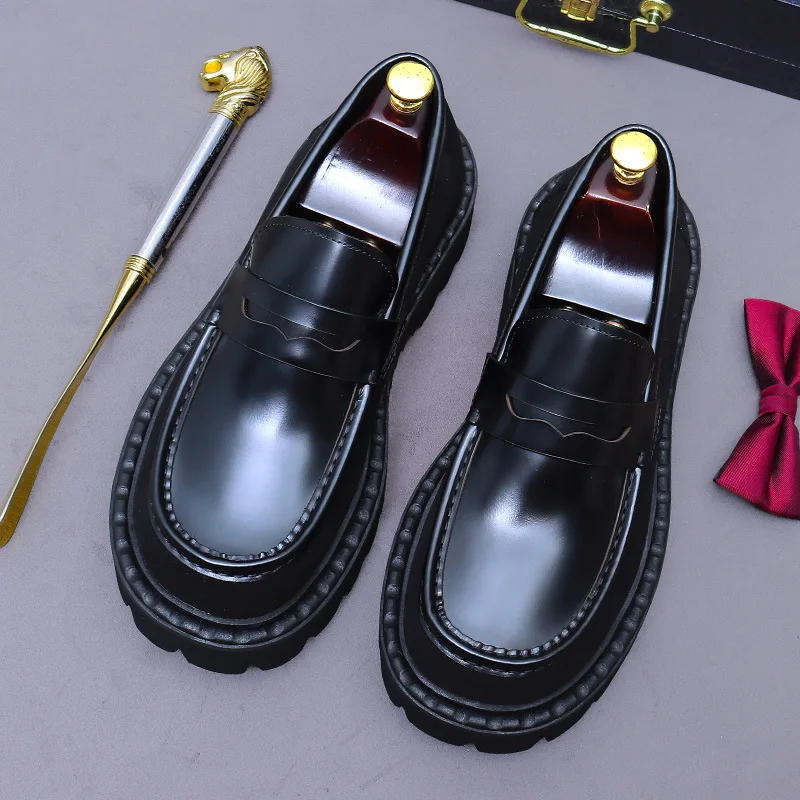 Genuine Leather Penny Loafers 5Cm Thick Platform Slip On Shoes Hand Polished Upper Classic Strap Casual Footwear for Daily Wear