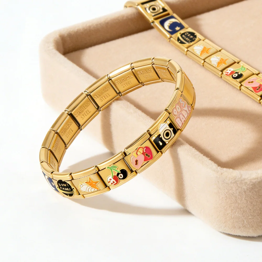 2026 neue Mode Charms Schmuck Machen Gold Farbe Sea Star Bus Violine Kirsche Italienischen Link Fit 9mm Edelstahl armband DIY – Detail 5