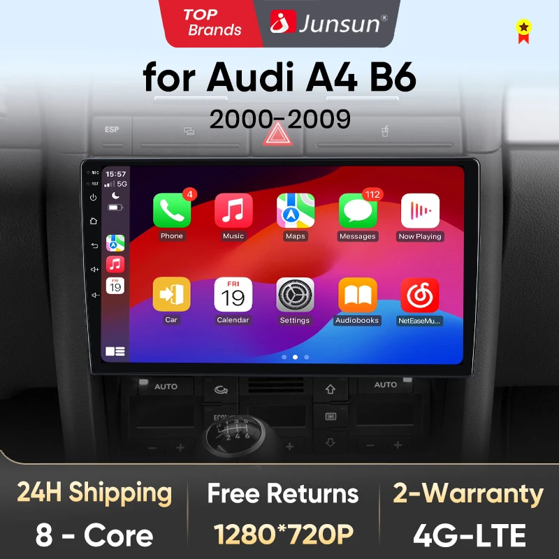 Junsun V1 AI Voice Wireless CarPlay Android Auto Radio for Audi A4 2000-2009 Seat Exeo 4G Car Multimedia GPS 2din autoradio