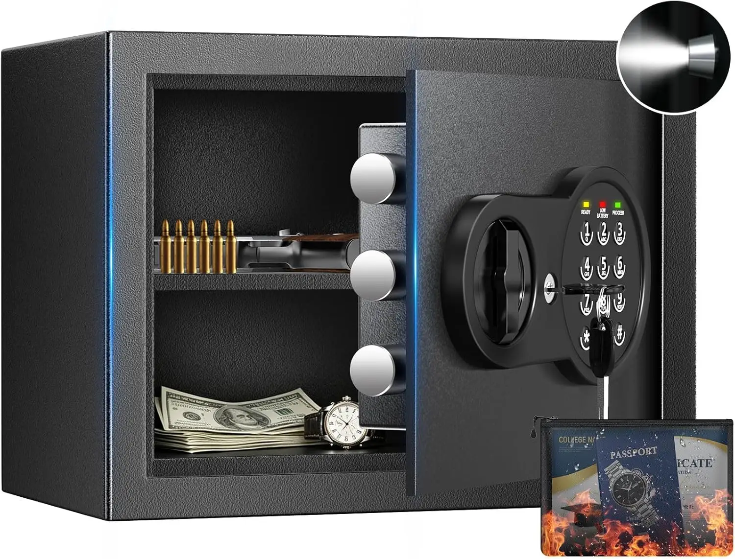 

0.9 Cuft Small Safe Box with Fireproof Bag, Programmable Keypad, Anti-Theft Alarm, Wall Mount for Money Jewelry Documents