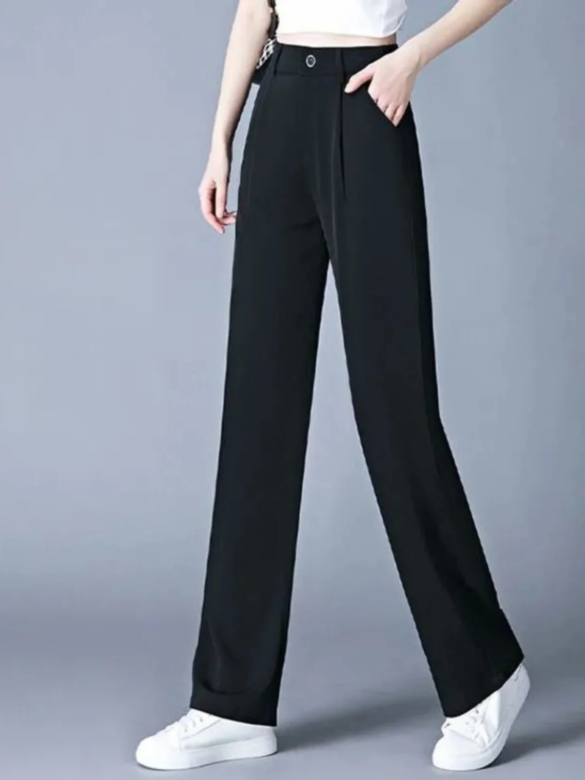 

Slim Straight Leg Pants Casual Loose Thin Wide Leg Trousers High Waist Long Pants Spring Summer Fashion Elements Pocket