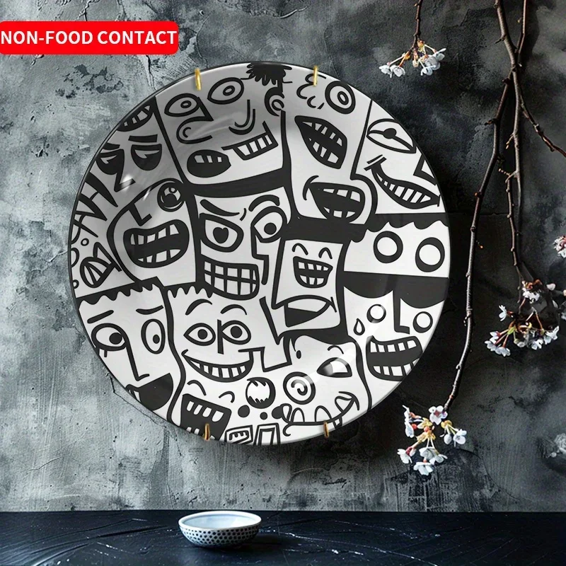 1pc Creative Cartoon Face Ceramic Decorative Plate - Modern Minimalist Wall Hanging, Non-Food Contact Home Art for Living Room,