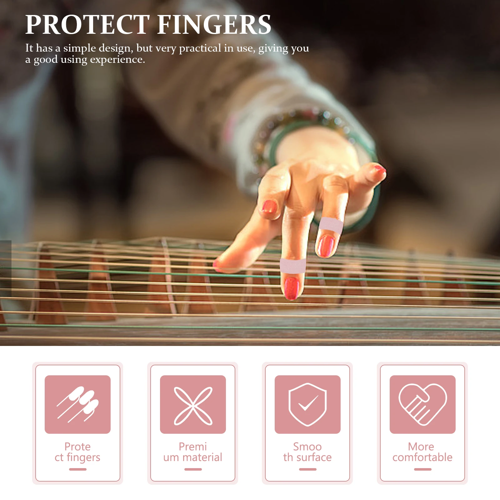 

5 Rolls Pink Pipa Nail Tape for Guzheng Durable High Adhesion Instrument Fingertip Accessory Household