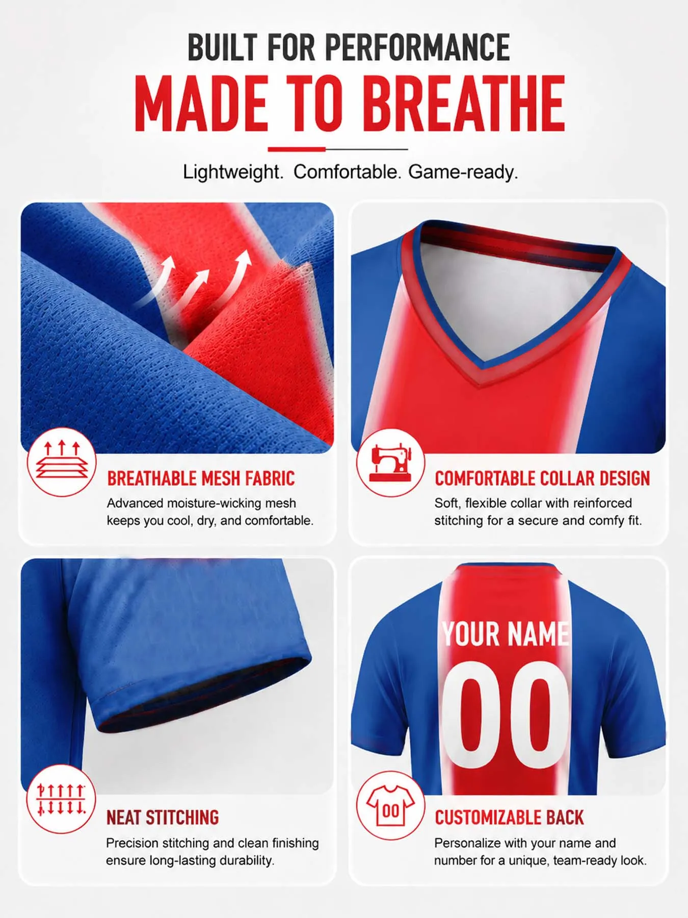 Custom Soccer Jersey with Logo Name Number Personalized Dark Blue Football Team Shirt Football Top for Fan Men Women Kids