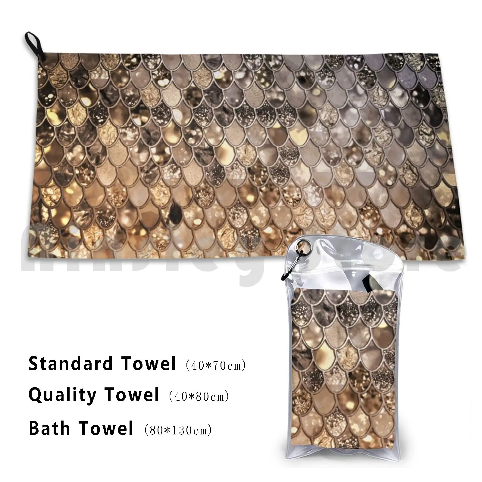 Dark Gold And Bronze Mermaid Scales Custom Towel Bath Towel Abstract Animal Blink Fish Fish Scale Fish