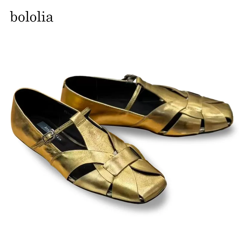 

High Quality Women's Mary Jane Shoes Genuine Leather Flat Comfortable Fashion Sandals Woven Breathable Roman Shoes