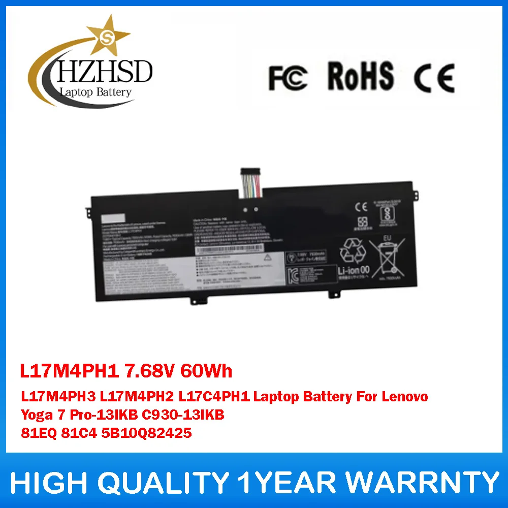 

L17M4PH1 7.68V 60Wh L17M4PH3 L17M4PH2 L17C4PH1 Laptop Battery For Lenovo Yoga 7 Pro-13IKB C930-13IKB 81EQ 81C4 5B10Q82425