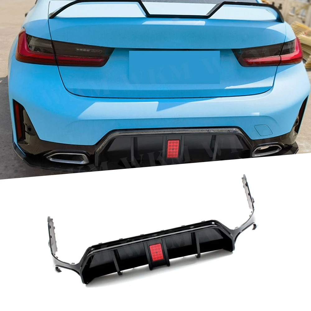 

ABS глянцевый черный задний бампер, сплиттер, спойлер, задние боковые фартуки с подсветкой для BMW 3 серии G20 G28 LCI 2023 + задний сплиттер