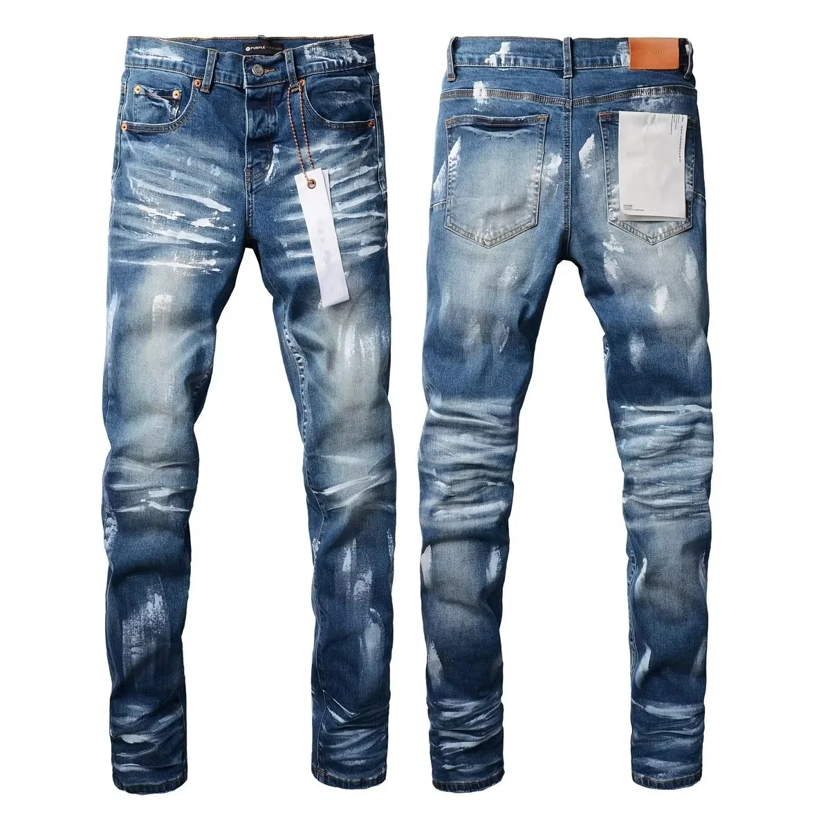 

Purples Jeans Fashion Men denim brands distressed slim fitting color blue paint Fashion brand Repair Low Rise Skinny Denim pants