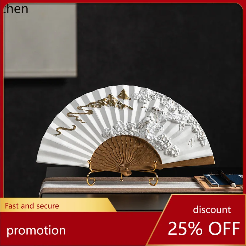 

CZ Fan-Shaped Ornament for Home Living Room Entrance Study Room Curio Cabinet Model Room Soft Decoration