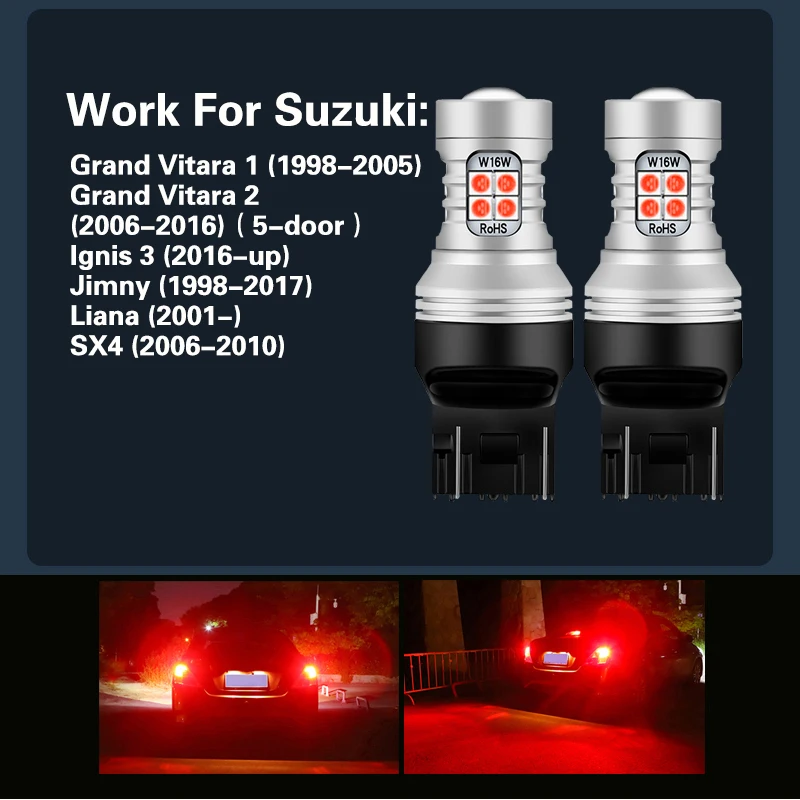 2pcs LED Brake Light Blub Lamp W21/5W 7443 T20 Canbus No Error For Suzuki Grand Vitara 1 2 1998-2016 Ignis 3 Jimny Liana SX4