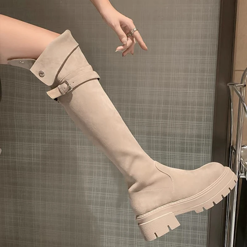 Damskie buty za kolano Zamszowe Chelsea Platforma Ciepłe buty Zima 2024 Nowe buty damskie Antypoślizgowe Miękkie Wygodne Długie Botas