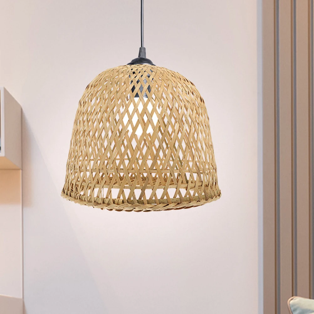 

2 Pcs Bamboo Light Covers Handmade Japanese Style Lamp Shades Pendant Ceiling Hanging Woven Chandeliers Rustic Design