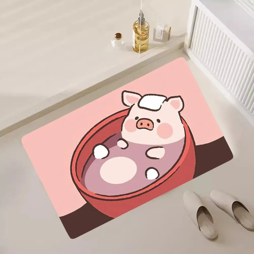 Cartoon LULU Pig Cute Floor Mat Bedroom Kitchen Door Bath House Super Absorbent Foot Non-slip