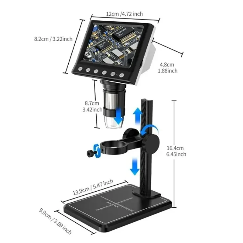 4.3 In LCD Digital Microscope 40-1000X Soldering Microscope for Error Coins USB Magnifier Micro Microscope with 8 LED High Stand