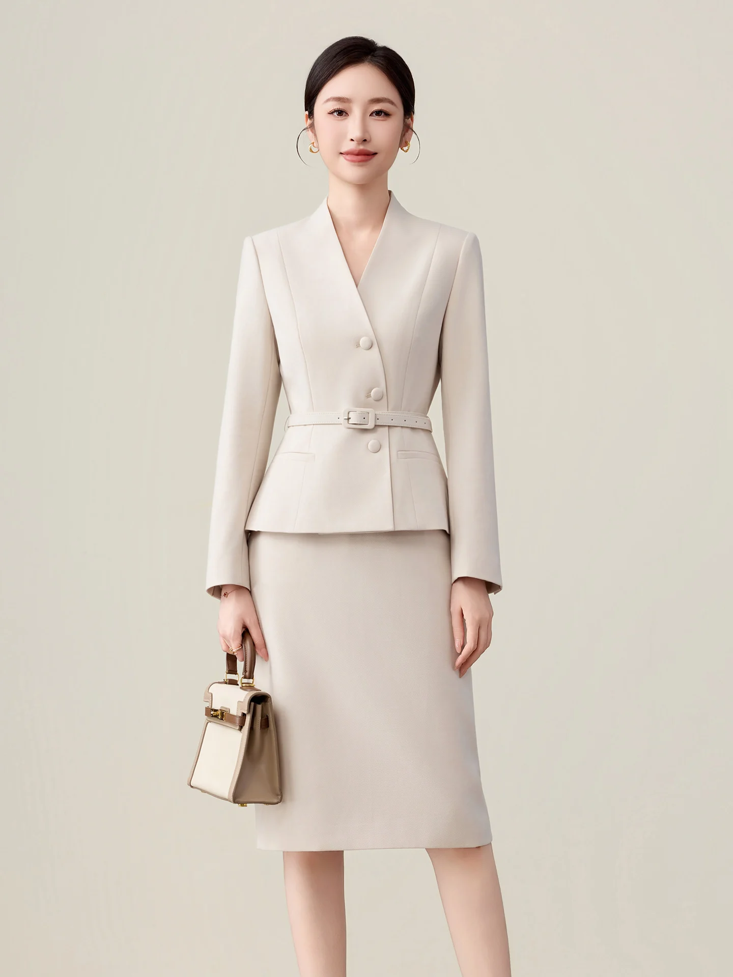 

Zong Beige Commuter Women's Suit Set Profional Two-Piece Ensemble Faionable Autumn Spring High Waist Skirt