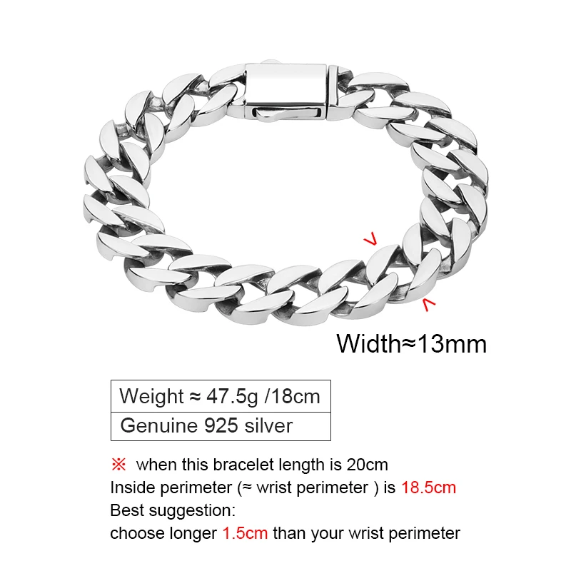 ZABRA S925 Cuban Bracelet Men\'s Trendy and High End, Small and Small, Simple and Dominant, Thick Chain Engraved Accessories Gift