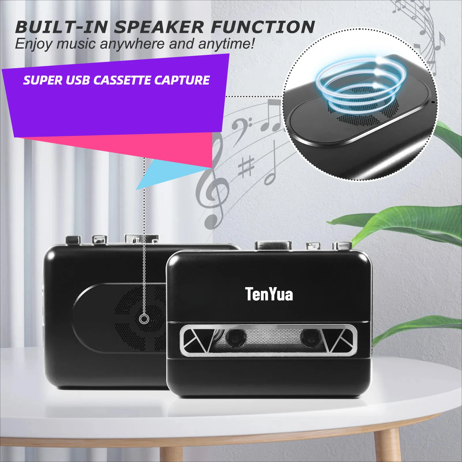 

USB-кассетный плеер, захват кассетной ленты в MP3-конвертер в компьютере, цифровой аудиоплеер Hi-Fi с динамиком, наушниками