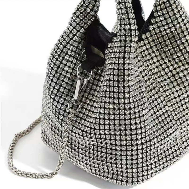 Handle Rhinestone Evening Tote Bag Purses for Women Shiny Dinner Party Wedding Handbag Designer Female Bucket Bag Shoulder Bag