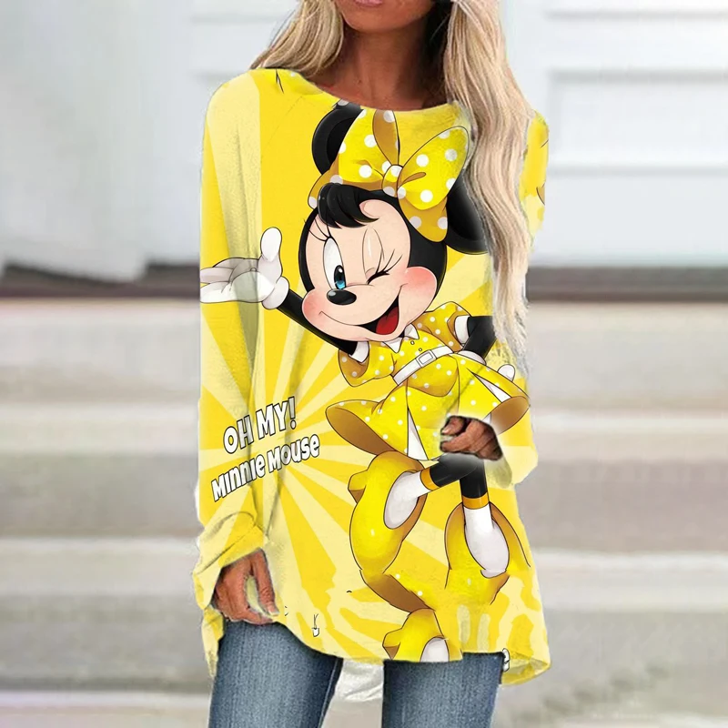 Autumn round neck long sleeve T-shirt new Minnie cartoon pattern print street style women's fashion all-match casual tops ins