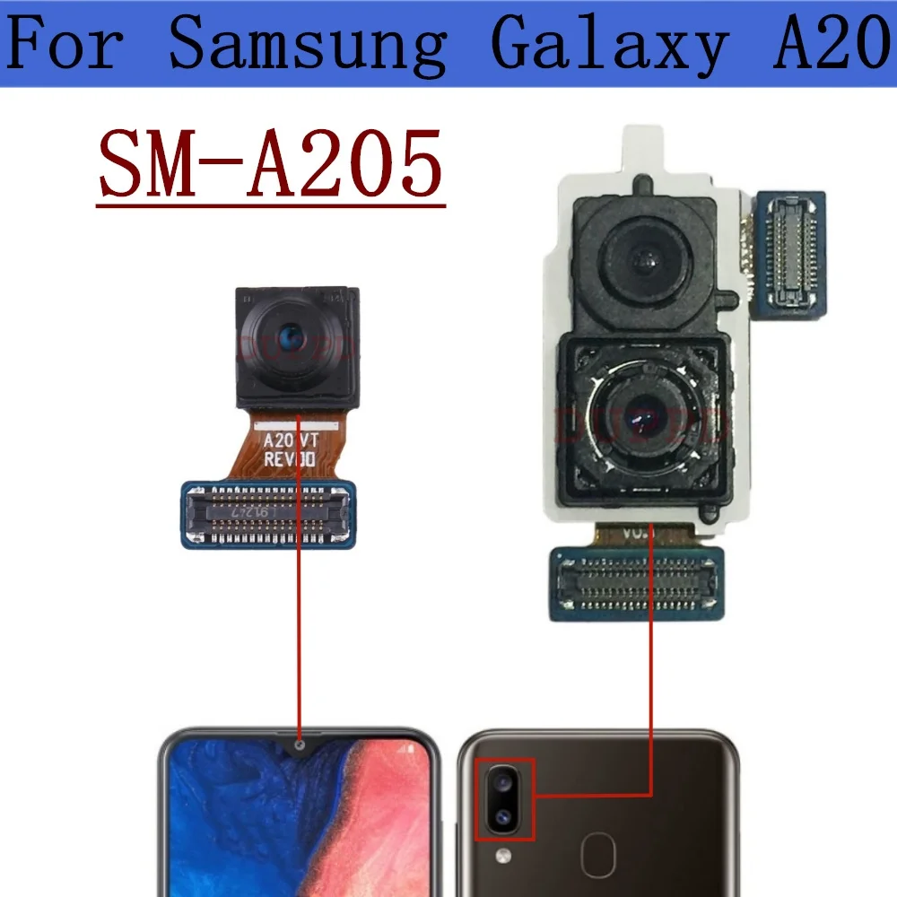 Rear Front Camera For Samsung Galaxy A20 SM-A205F A205U A205N Frontal Selfie Wide Backside Back Camera Module Spare