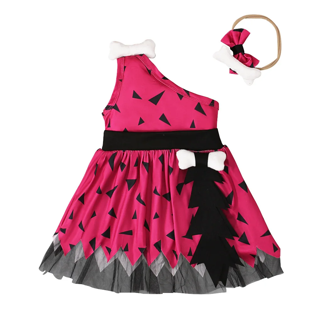 Baby Caveman Dresses One Shoulder Orange Halloween Dress for Girls Party Dress Girl Pebbles Inspired Dress Up Suit image 6