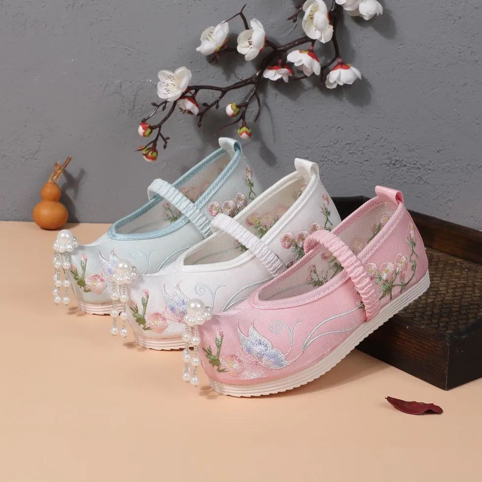 Embroidered Girls Shoes Casual Chinese Style Hanfu Cloth Shoes Kids Ancient Costume Children's Flats Performance Zapatos Baby