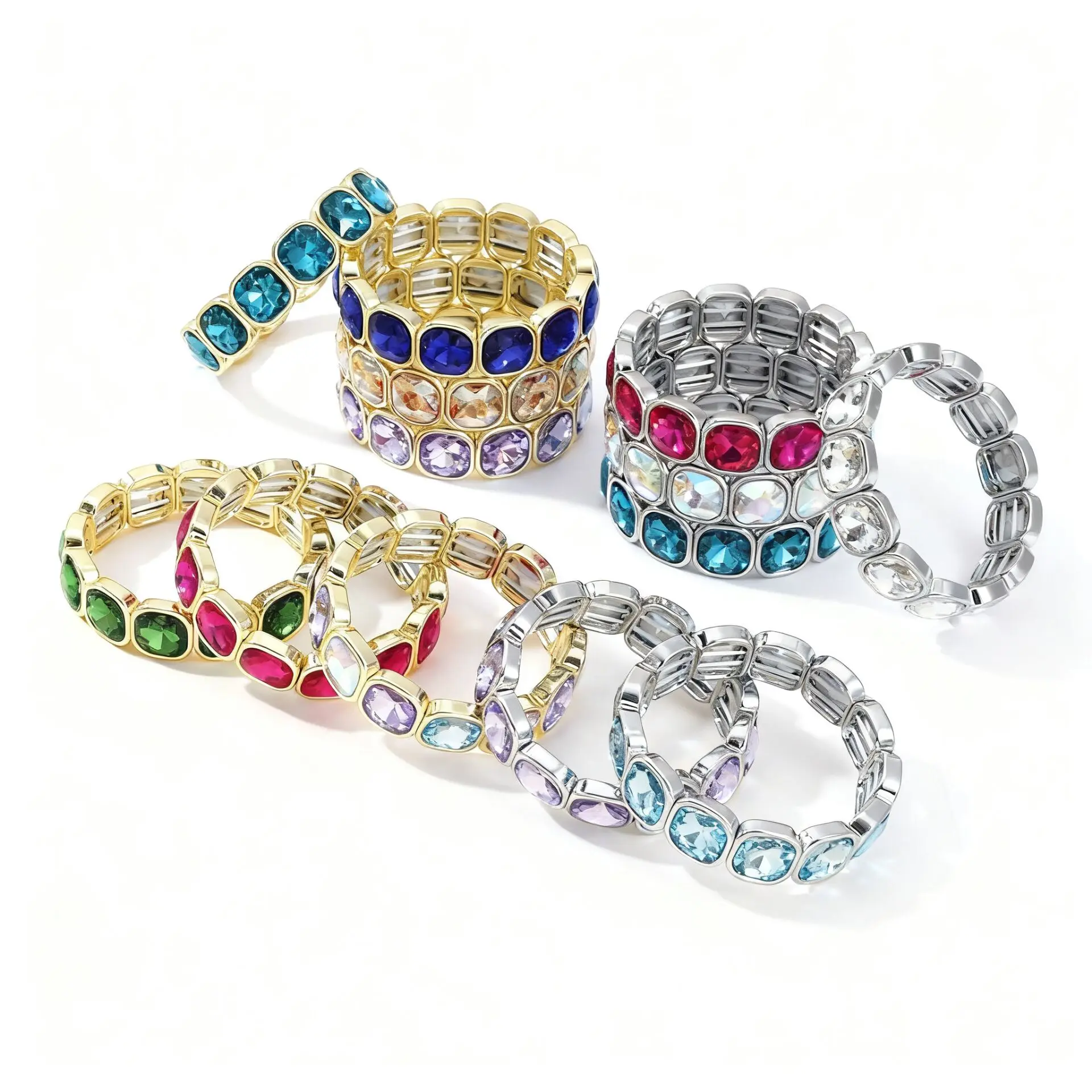 

European And American Simple Flash Crystal Elastic Gold Bracelet For Women Handmade Boho Ladies Jewelry